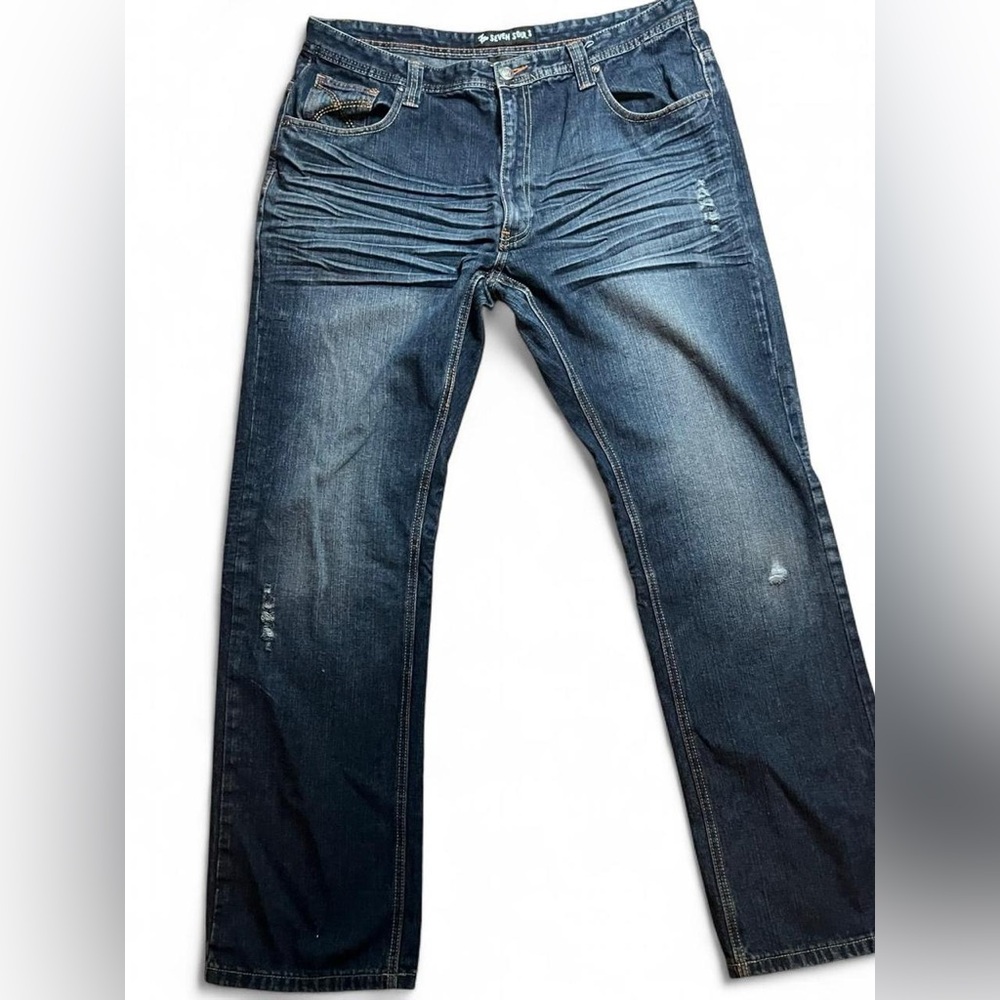 Y2K Seven Souls Dark Wash Embellished Pocket Bootcut Jeans 34